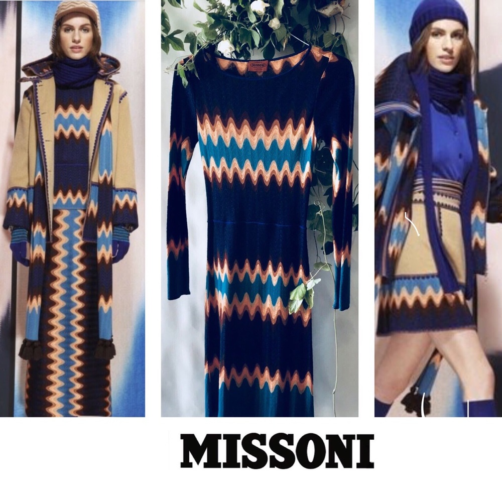 Missoni NWT 60’s Mod Blue Wave Knit Mini Dress